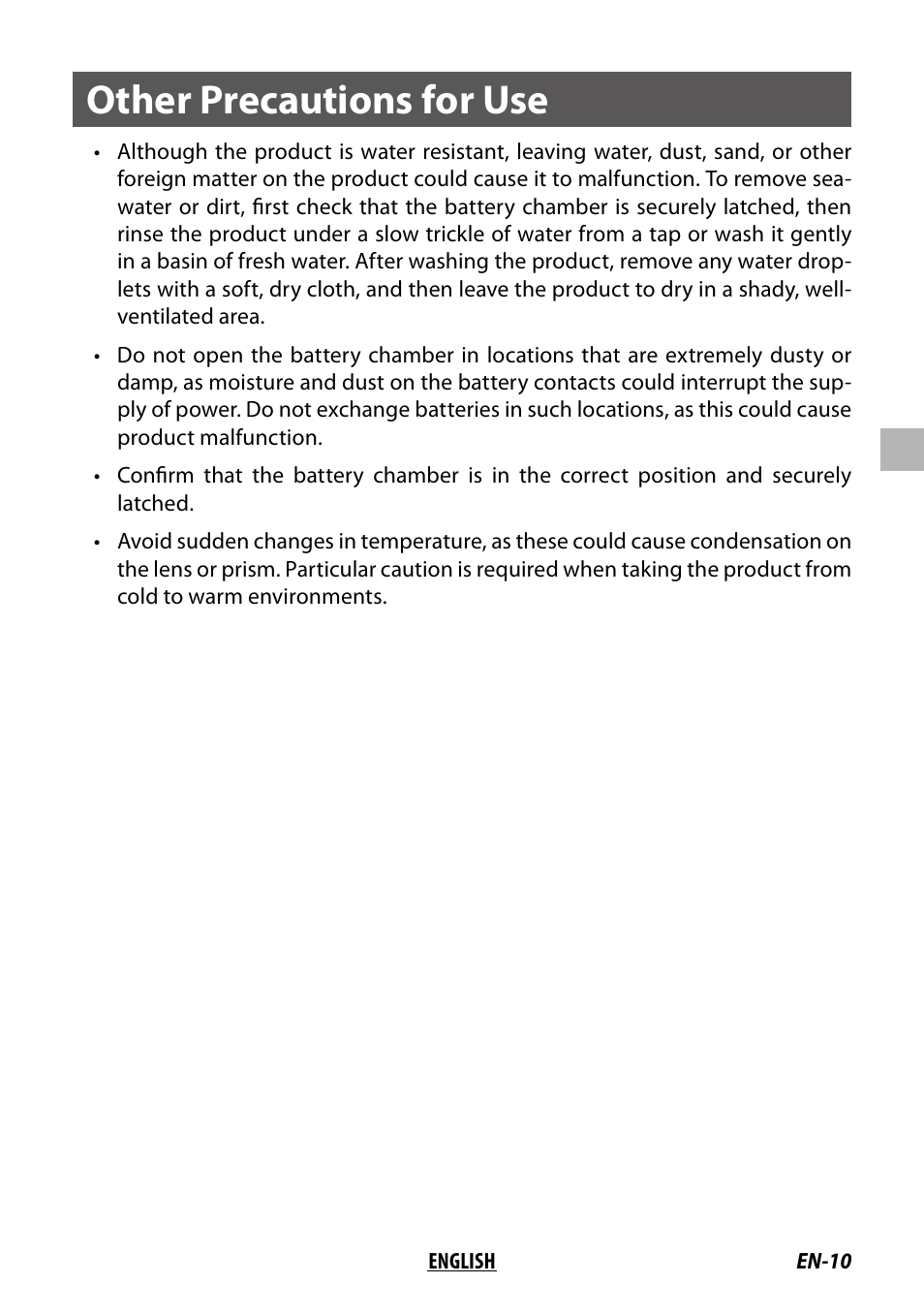 Other precautions for use | Fujinon 14x40 TSX1440 Techno-Stabi Image-Stabilized Binoculars (Black) User Manual | Page 11 / 11