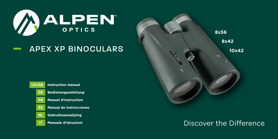Alpen Optics 10x42 Apex XP ED Waterproof Binoculars User Manual | 21 pages