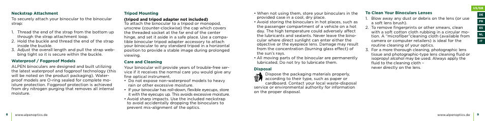 Alpen Optics 10x42 Apex XP ED Waterproof Binoculars User Manual | Page 5 / 21