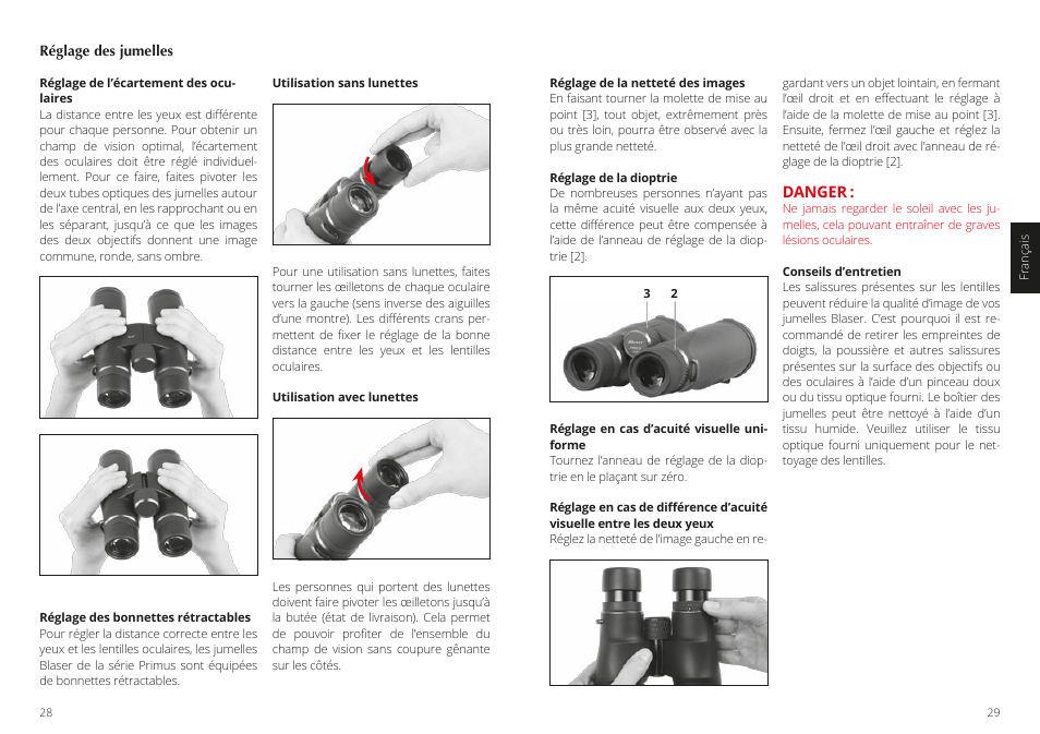 Danger | Blaser 10x42 Primus Binoculars User Manual | Page 15 / 33