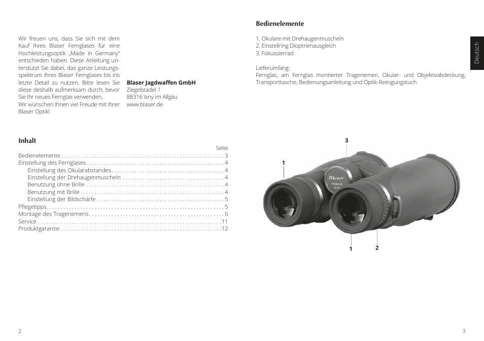 Blaser 10x42 Primus Binoculars User Manual | Page 2 / 33