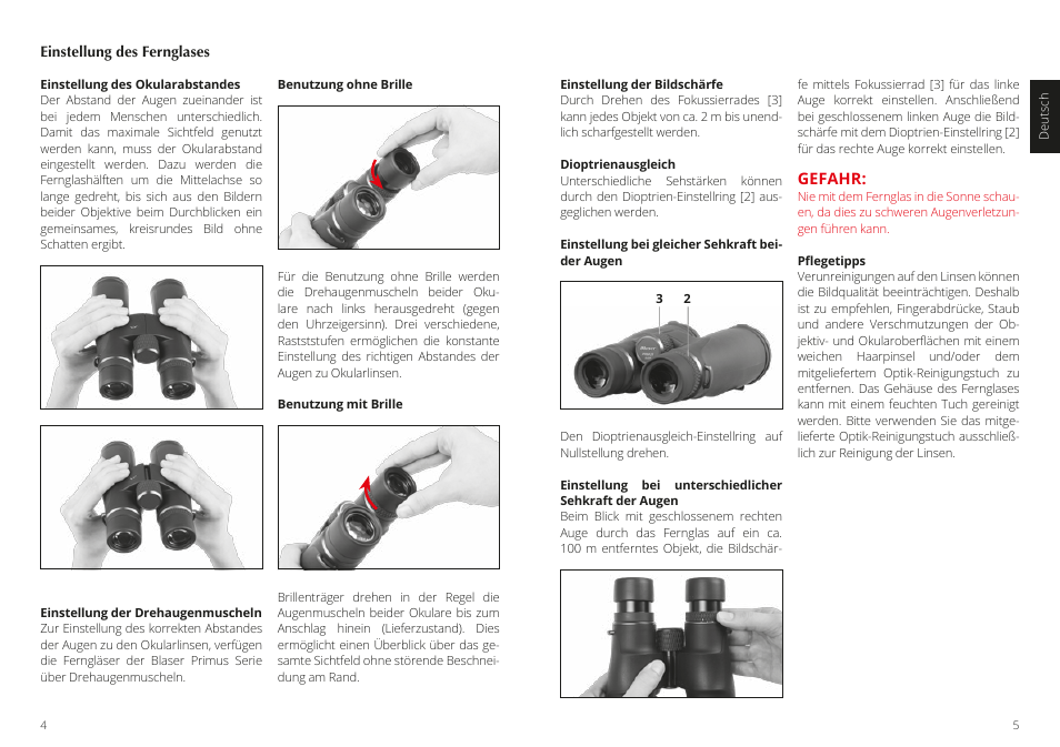 Gefahr | Blaser 10x42 Primus Binoculars User Manual | Page 3 / 33