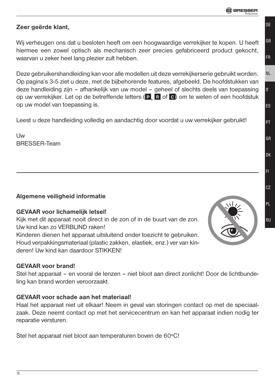 BRESSER 8x25 Montana DK Binoculars (Gray) User Manual | Page 15 / 48