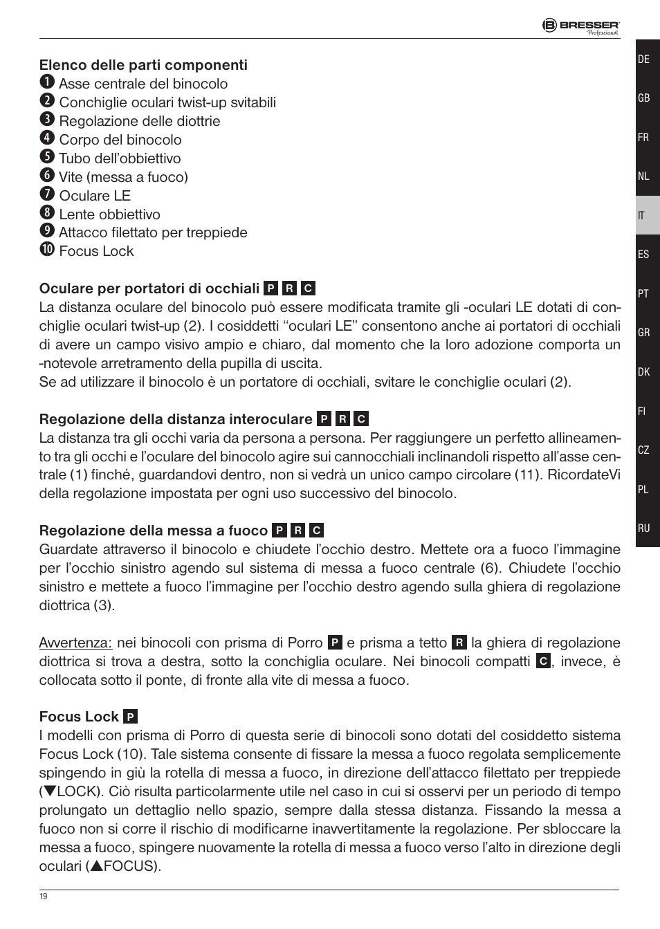 BRESSER 8x25 Montana DK Binoculars (Gray) User Manual | Page 19 / 48