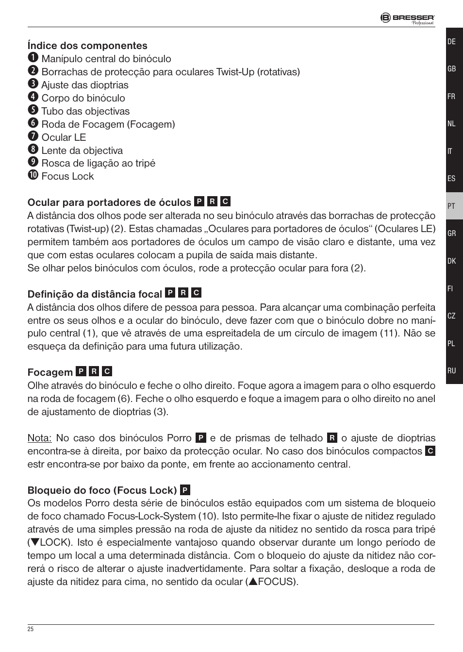 BRESSER 8x25 Montana DK Binoculars (Gray) User Manual | Page 25 / 48