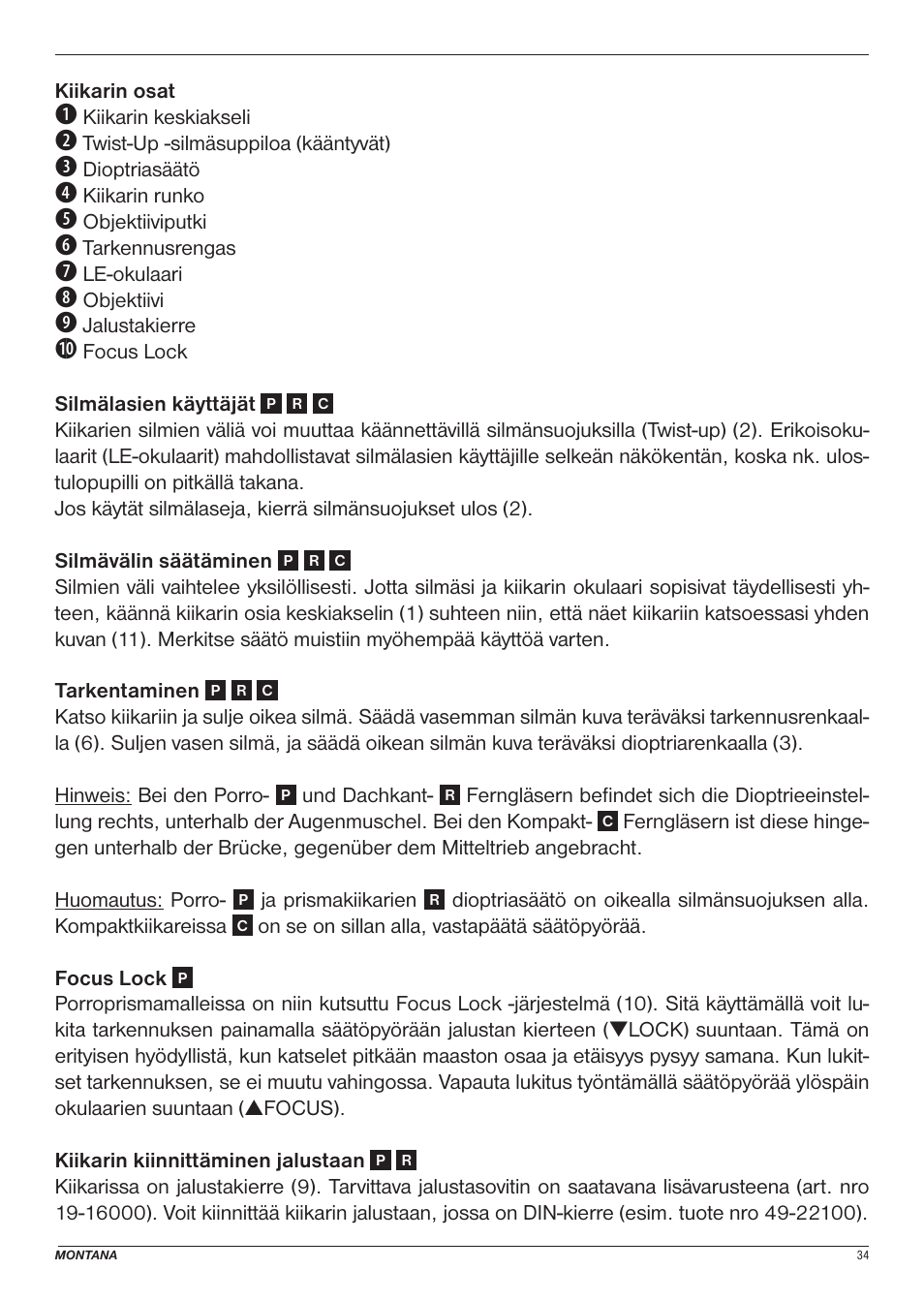 BRESSER 8x25 Montana DK Binoculars (Gray) User Manual | Page 34 / 48