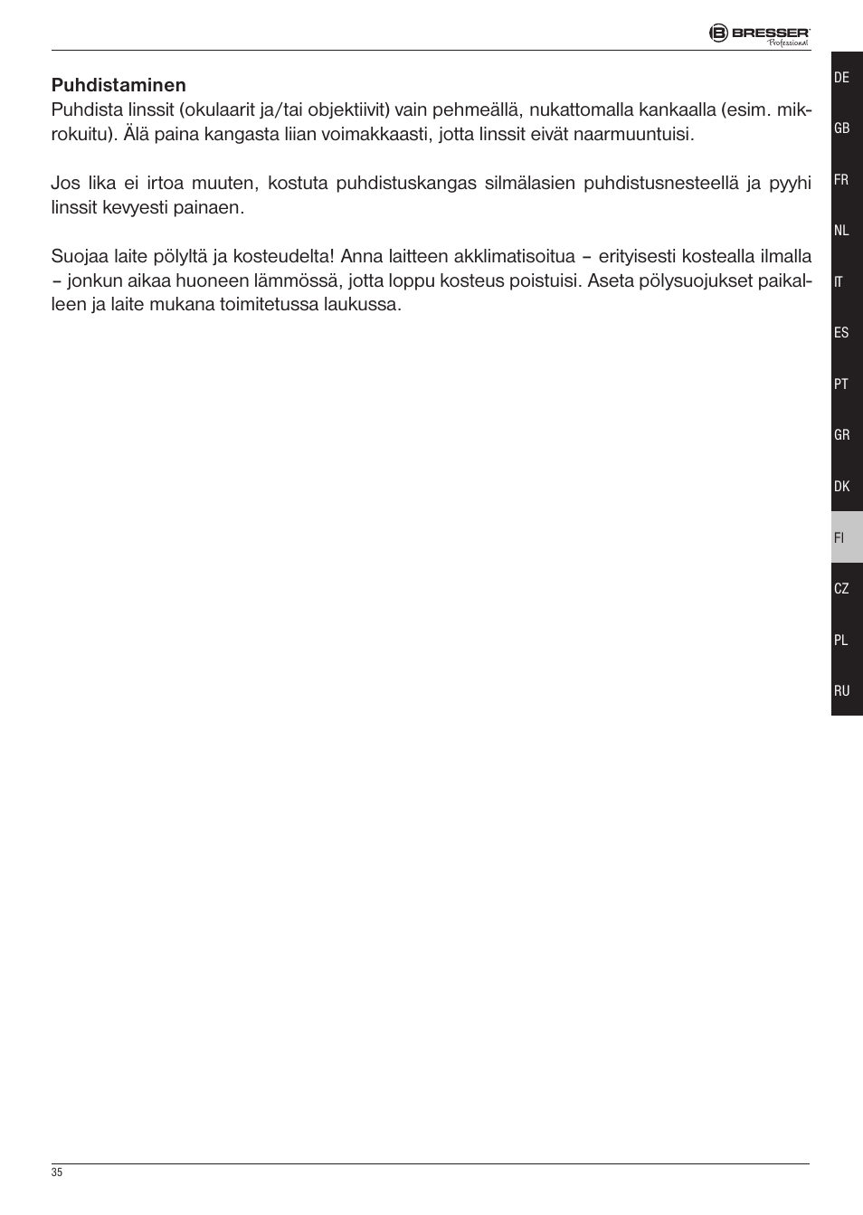 BRESSER 8x25 Montana DK Binoculars (Gray) User Manual | Page 35 / 48