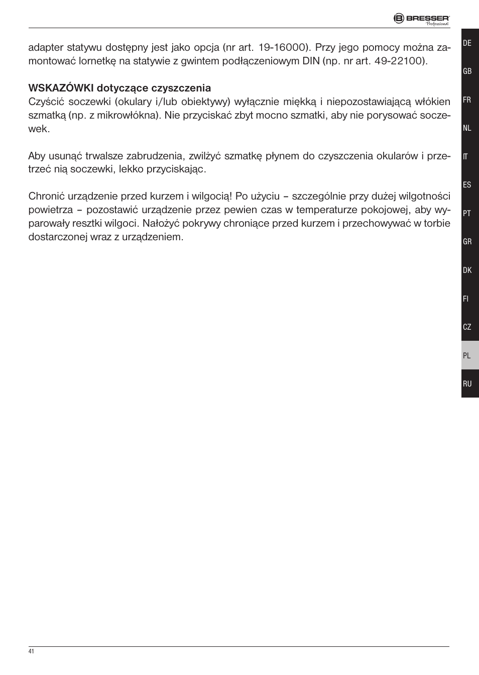 BRESSER 8x25 Montana DK Binoculars (Gray) User Manual | Page 41 / 48