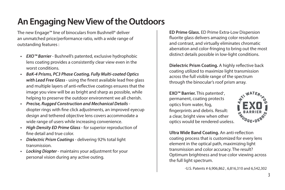 An engaging new view of the outdoors | Bushnell 12x50 Engage Binoculars User Manual | Page 3 / 12