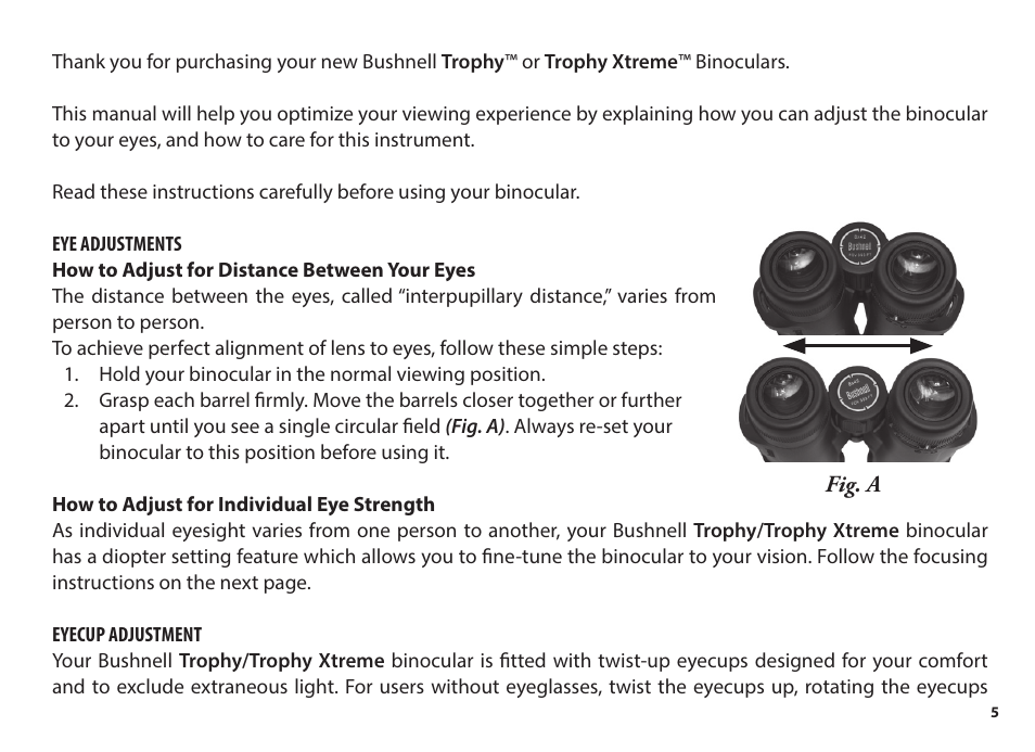 Bushnell 8x56 Trophy Xtreme Binoculars (Green) User Manual | Page 5 / 36