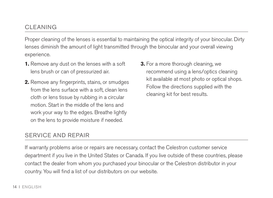 Celestron 7x50 SkyMaster Pro ED Binoculars User Manual | Page 14 / 72