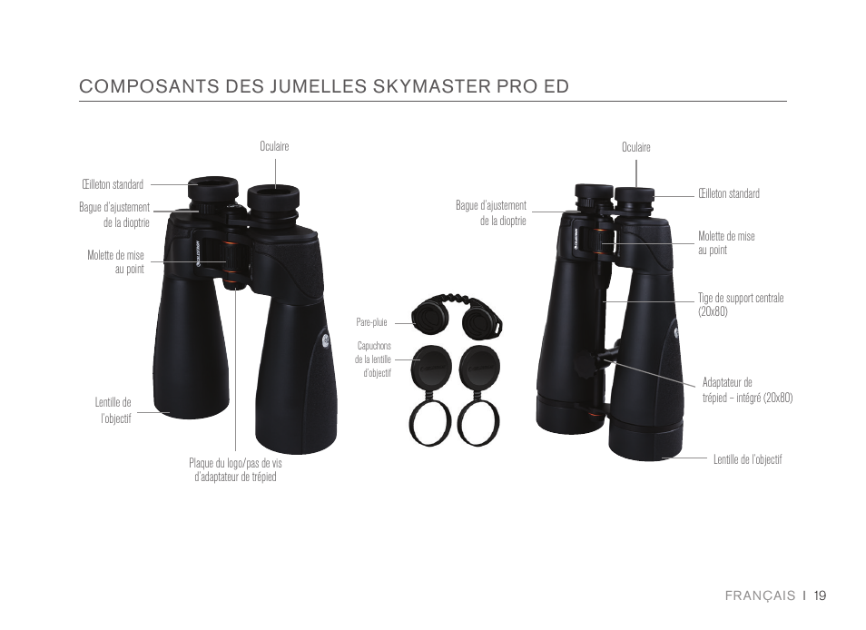 Composants des jumelles skymaster pro ed | Celestron 7x50 SkyMaster Pro ED Binoculars User Manual | Page 19 / 72