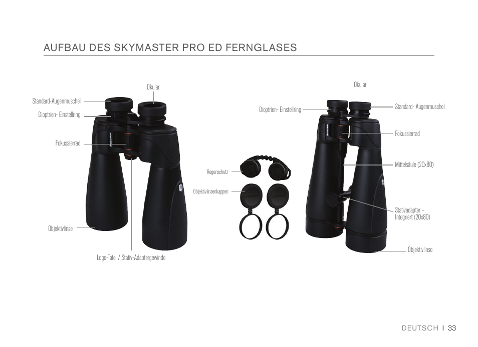 Aufbau des skymaster pro ed fernglases | Celestron 7x50 SkyMaster Pro ED Binoculars User Manual | Page 33 / 72