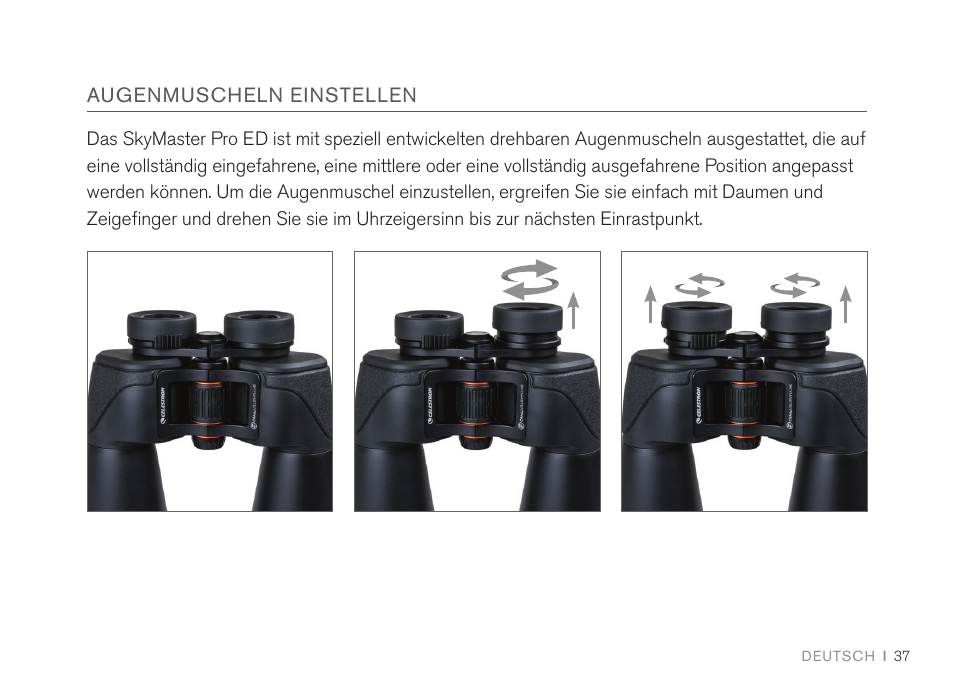 Augenmuscheln einstellen | Celestron 7x50 SkyMaster Pro ED Binoculars User Manual | Page 37 / 72