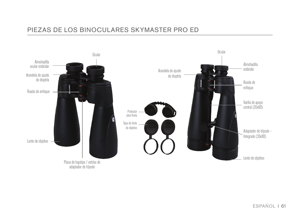 Piezas de los binoculares skymaster pro ed | Celestron 7x50 SkyMaster Pro ED Binoculars User Manual | Page 61 / 72