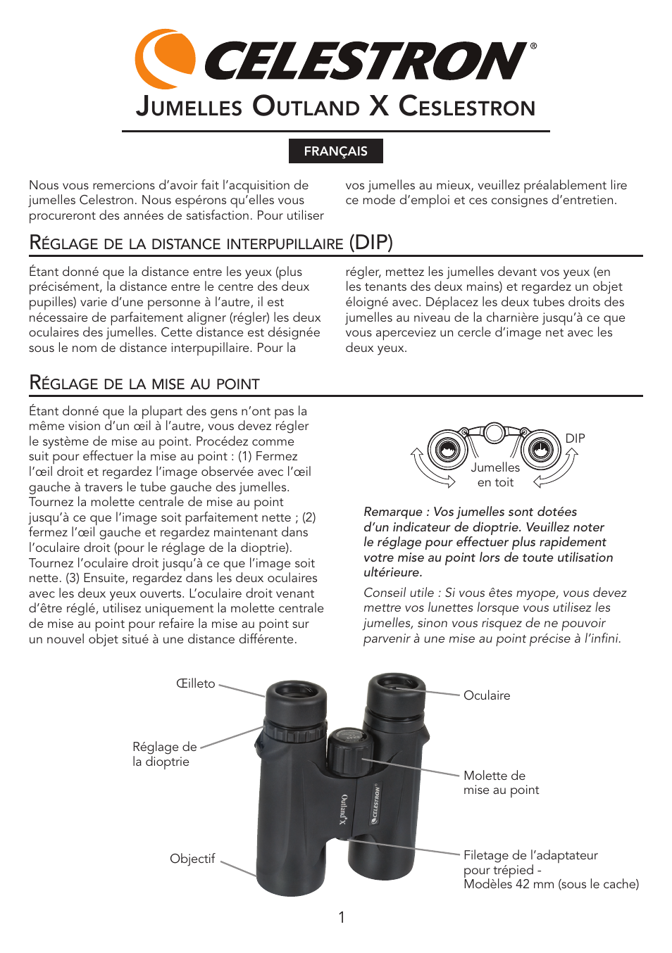 Dip) r, Umelles, Utland | Eslestron | Celestron Outland X 8x25 Binoculars User Manual | Page 4 / 12