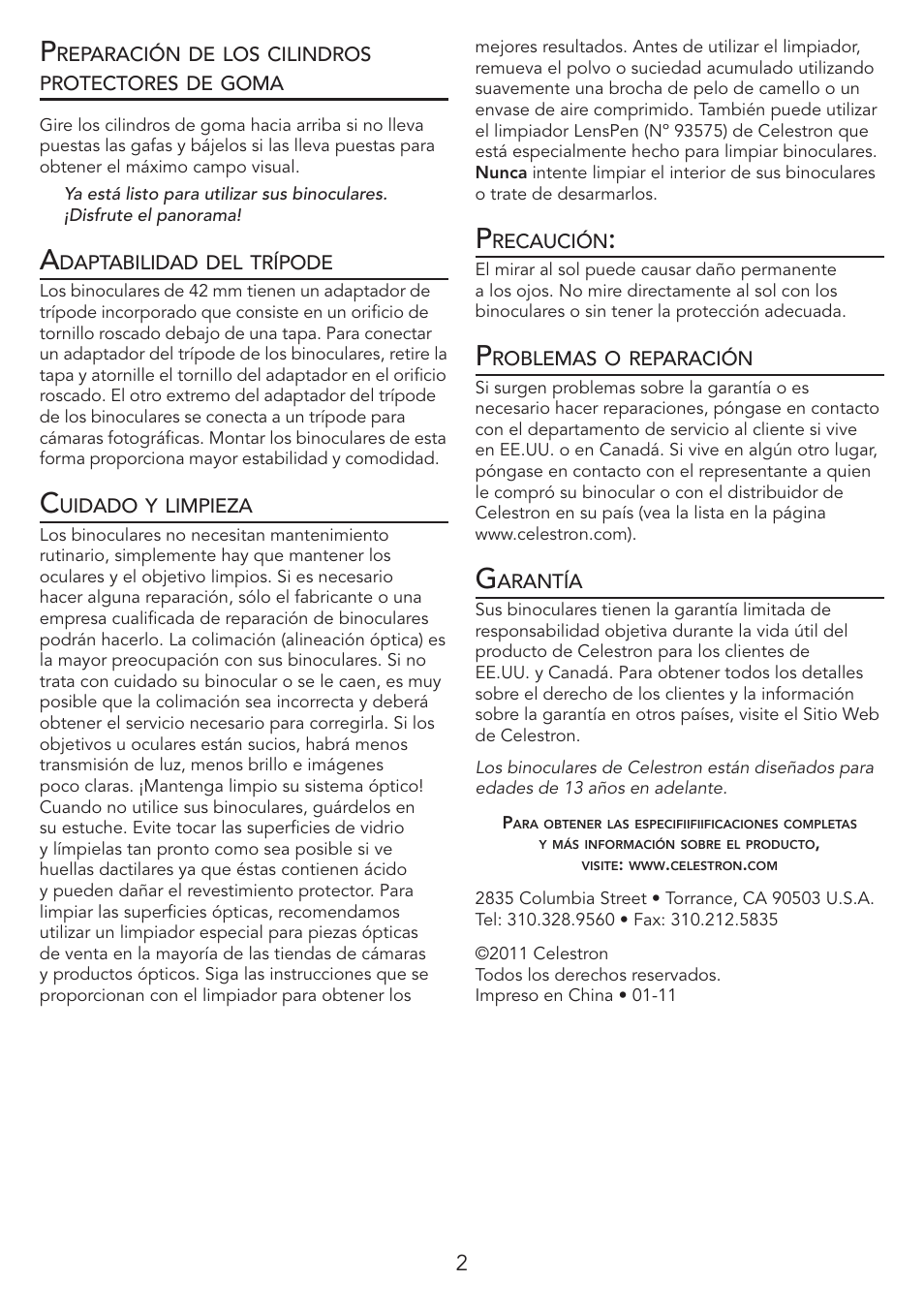 Celestron Outland X 8x25 Binoculars User Manual | Page 7 / 12