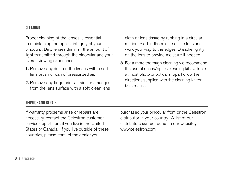 Celestron 8x32 Nature DX Binoculars User Manual | Page 10 / 52