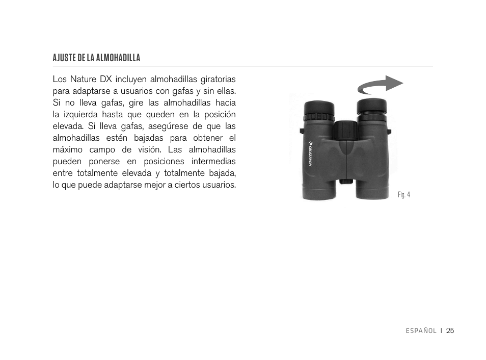 Ajuste de la almohadilla | Celestron 8x32 Nature DX Binoculars User Manual | Page 27 / 52