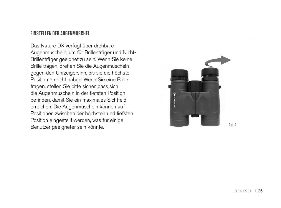 Einstellen der augenmuschel | Celestron 8x32 Nature DX Binoculars User Manual | Page 37 / 52