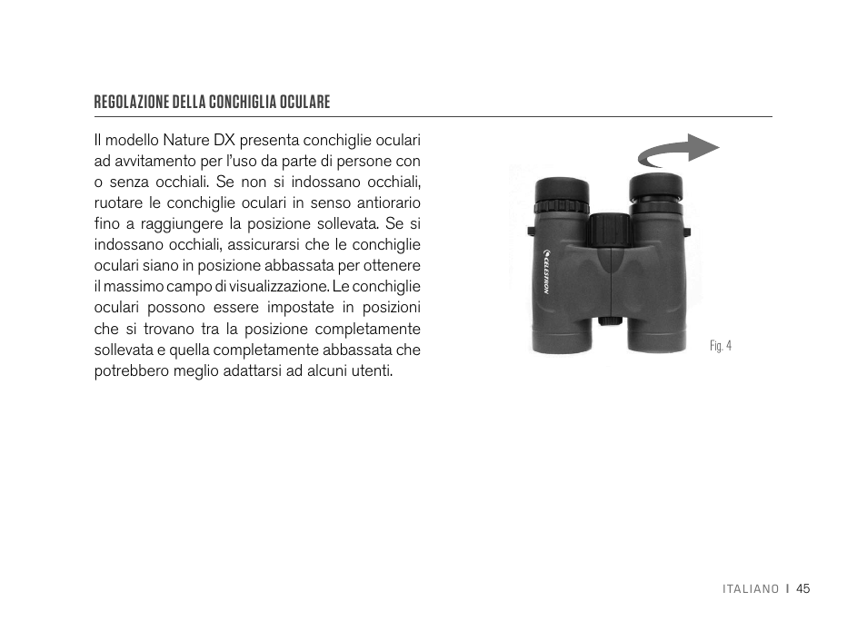 Regolazione della conchiglia oculare | Celestron 8x32 Nature DX Binoculars User Manual | Page 47 / 52