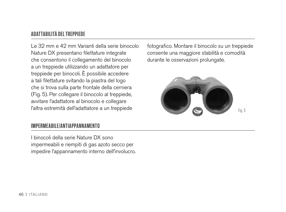 Adattabilità del treppiede, Impermeabile/antiappannamento | Celestron 8x32 Nature DX Binoculars User Manual | Page 48 / 52