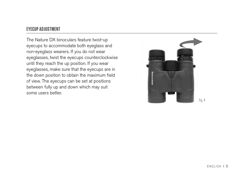 Eyecup adjustment | Celestron 8x32 Nature DX Binoculars User Manual | Page 7 / 52