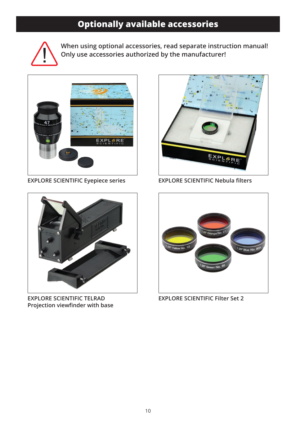 Optionally available accessories | Explore Scientific BT-70 SF Giant Binoculars User Manual | Page 10 / 12