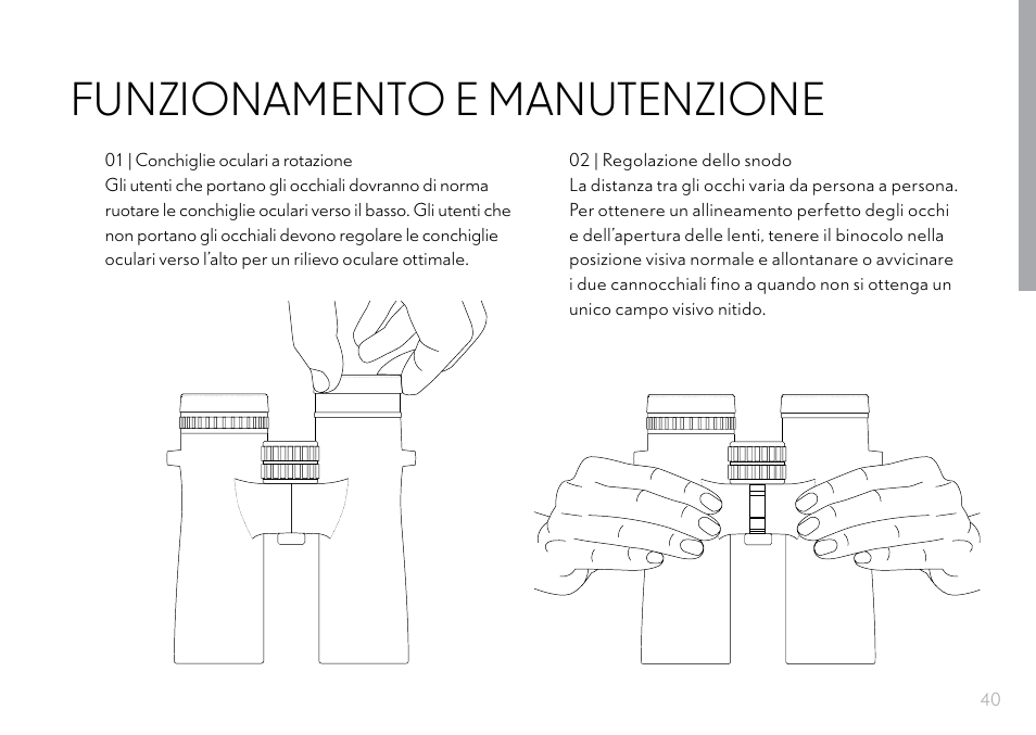 Funzionamento e manutenzione | Hawke Optics 8x32 Frontier HD X Binoculars (Gray) User Manual | Page 41 / 44