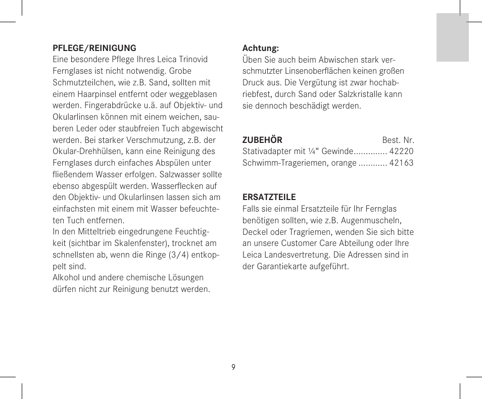 LEICA 10x42 Trinovid HD Binoculars User Manual | Page 11 / 114