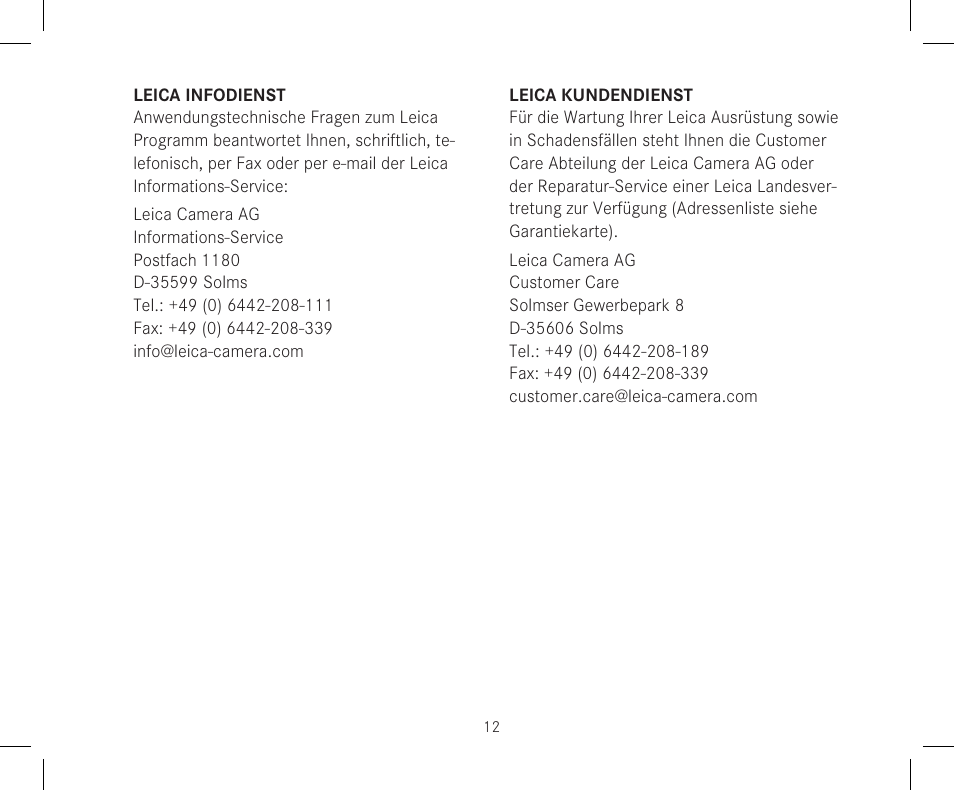 LEICA 10x42 Trinovid HD Binoculars User Manual | Page 14 / 114