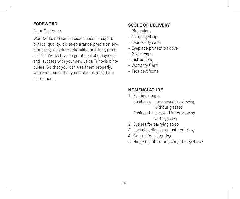 LEICA 10x42 Trinovid HD Binoculars User Manual | Page 16 / 114