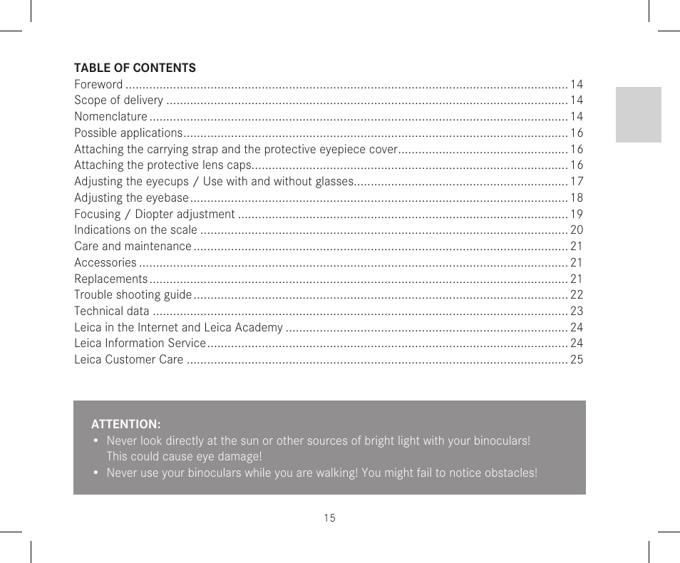 LEICA 10x42 Trinovid HD Binoculars User Manual | Page 17 / 114