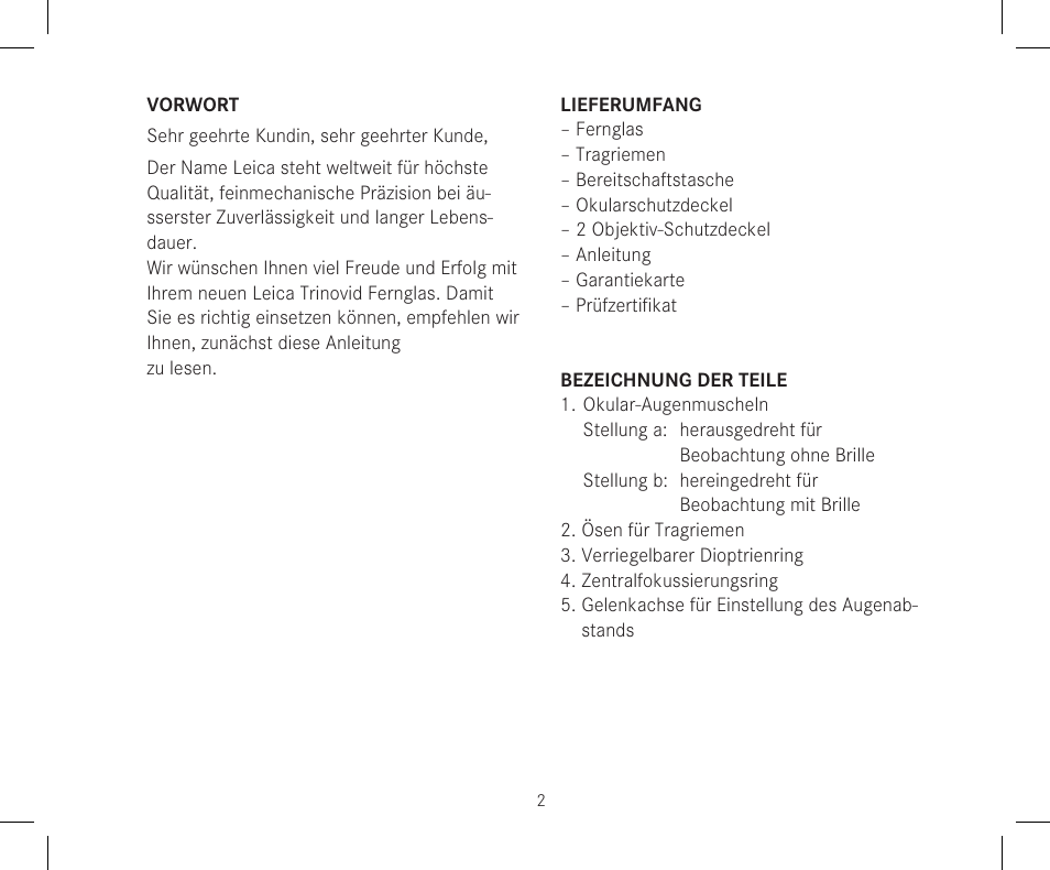 LEICA 10x42 Trinovid HD Binoculars User Manual | Page 4 / 114