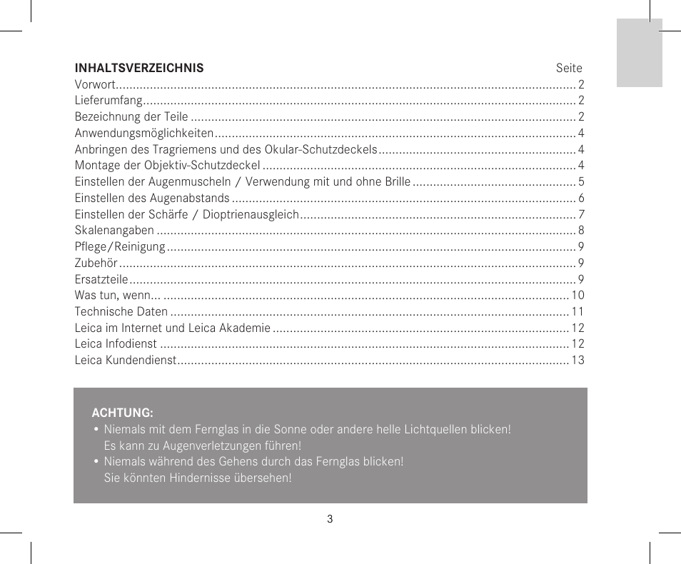 LEICA 10x42 Trinovid HD Binoculars User Manual | Page 5 / 114