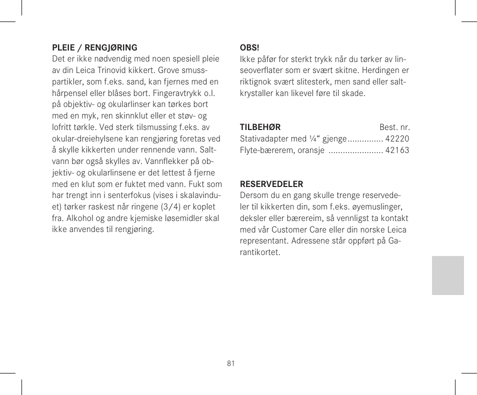 LEICA 10x42 Trinovid HD Binoculars User Manual | Page 83 / 114