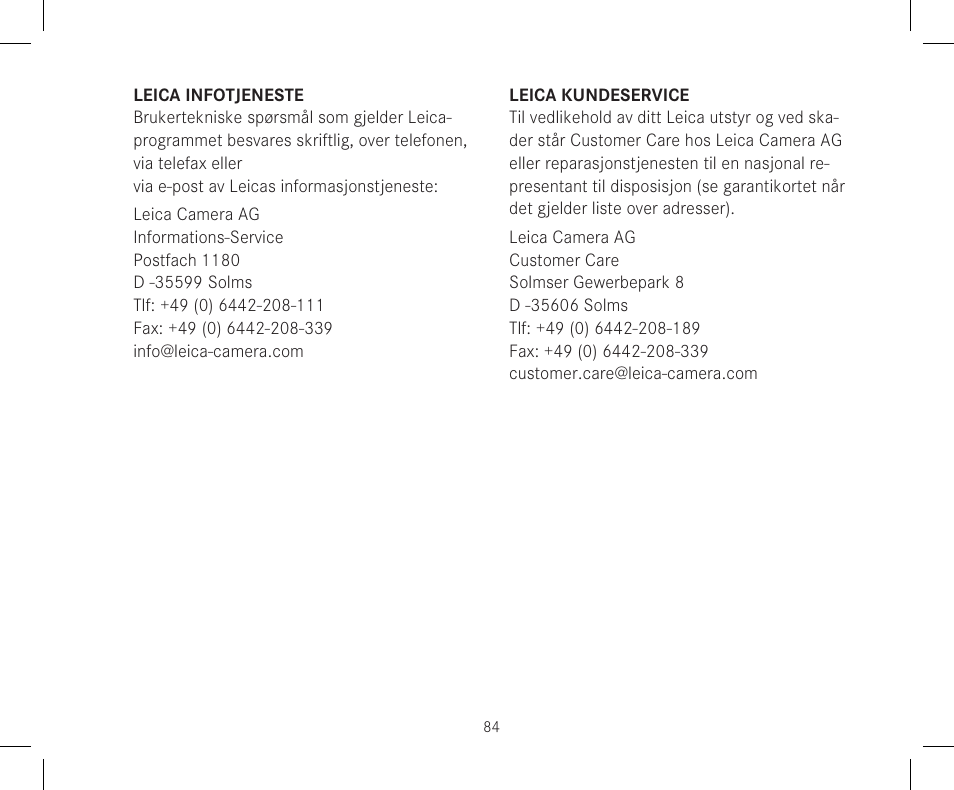 LEICA 10x42 Trinovid HD Binoculars User Manual | Page 86 / 114