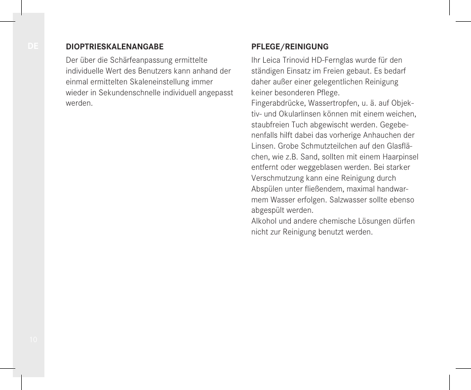 LEICA 10x32 Trinovid HD Binoculars User Manual | Page 12 / 115