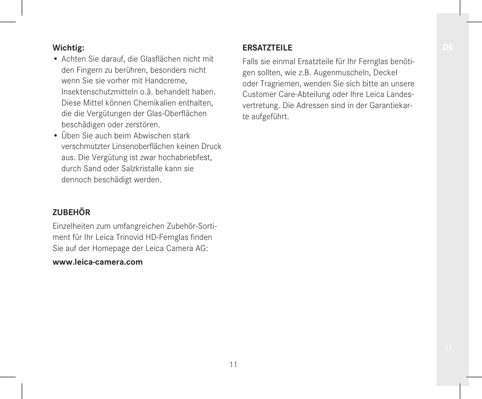 LEICA 10x32 Trinovid HD Binoculars User Manual | Page 13 / 115