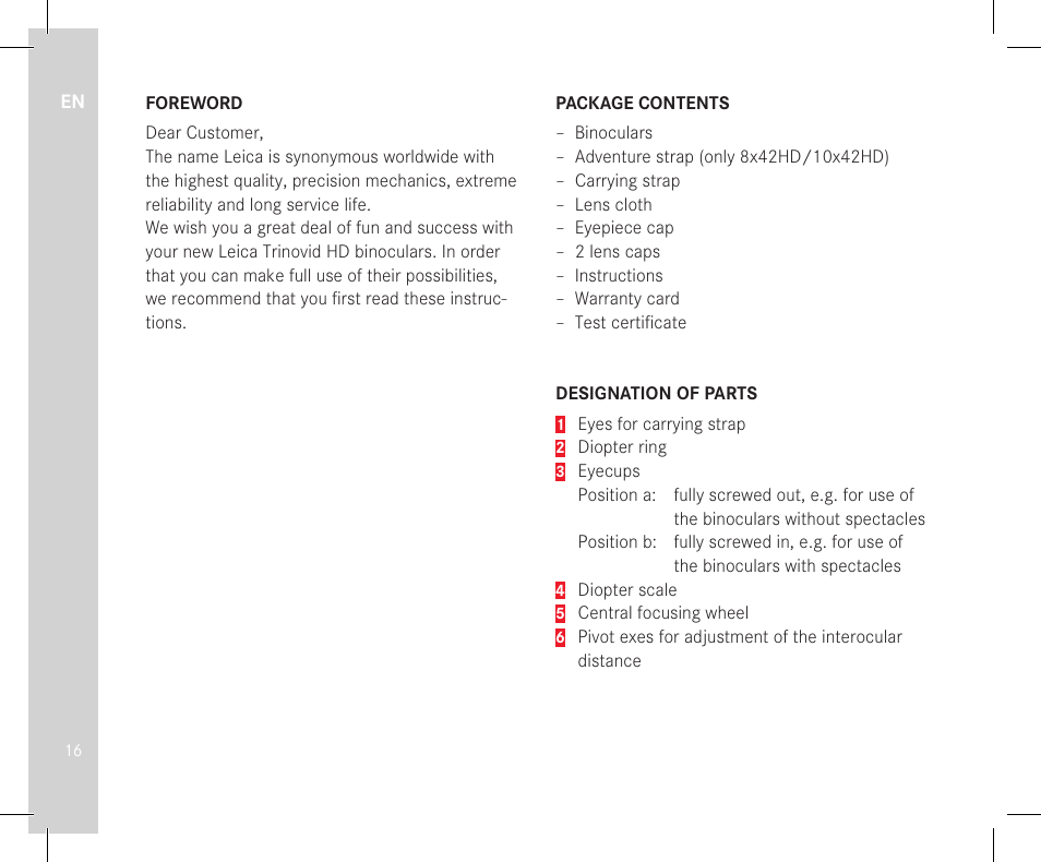 LEICA 10x32 Trinovid HD Binoculars User Manual | Page 18 / 115