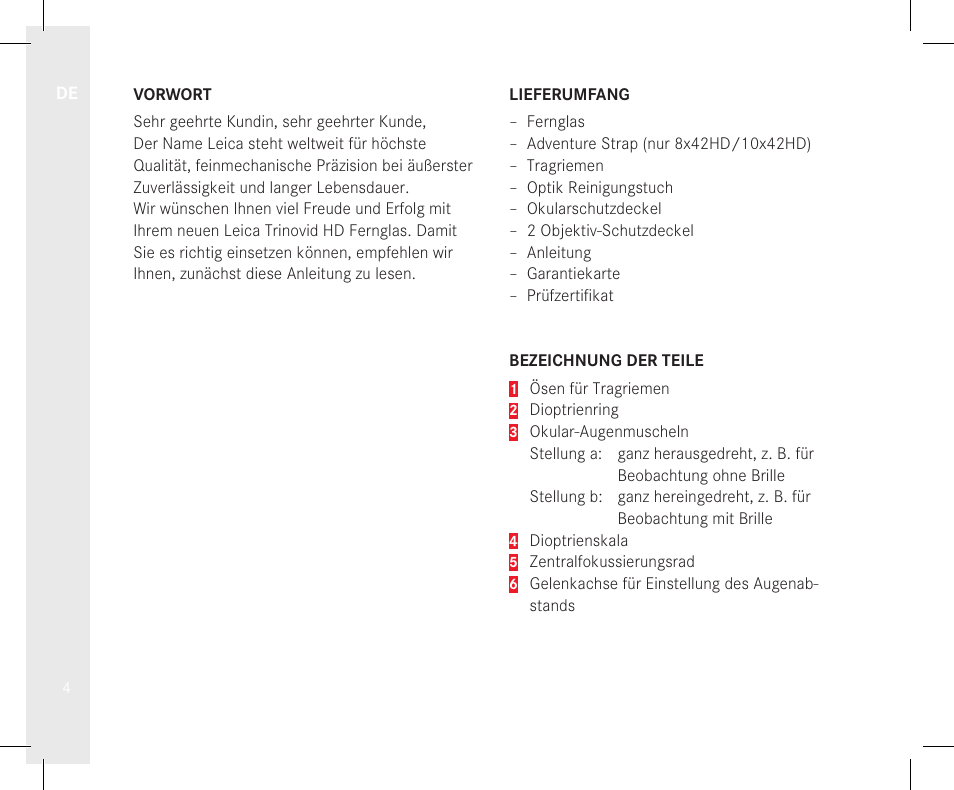 LEICA 10x32 Trinovid HD Binoculars User Manual | Page 6 / 115