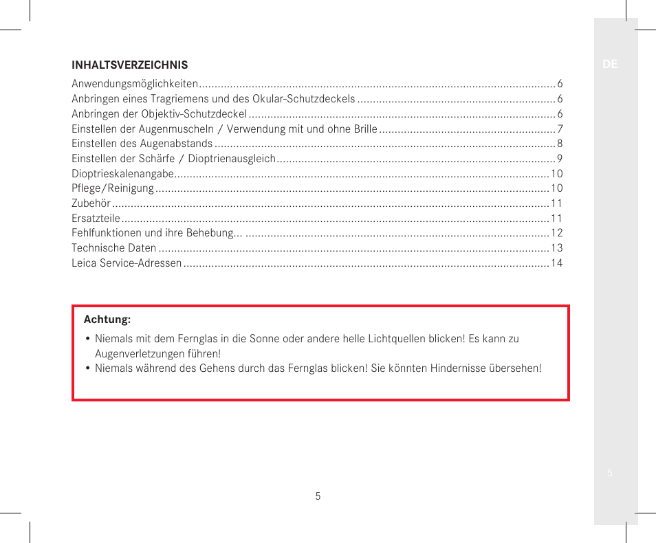 LEICA 10x32 Trinovid HD Binoculars User Manual | Page 7 / 115