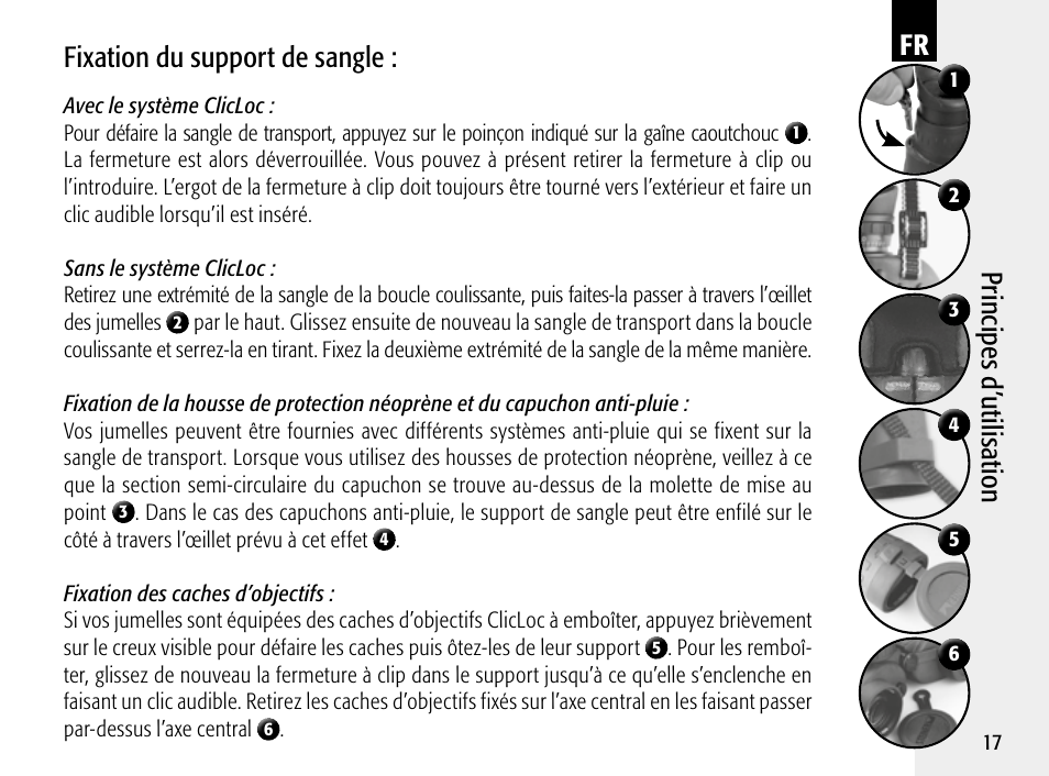 Prin cip es d ’ut ilis ation, Fixation du support de sangle | Steiner Optik 8x30 Military/Marine Binoculars User Manual | Page 19 / 46