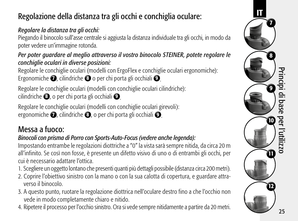 Prin cip i di ba se p er l ’ut iliz zo, Messa a fuoco | Steiner Optik 8x30 Military/Marine Binoculars User Manual | Page 27 / 46