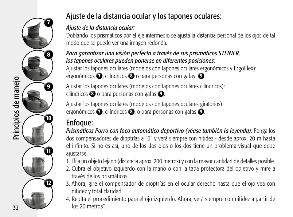Enfoque | Steiner Optik 8x30 Military/Marine Binoculars User Manual | Page 34 / 46