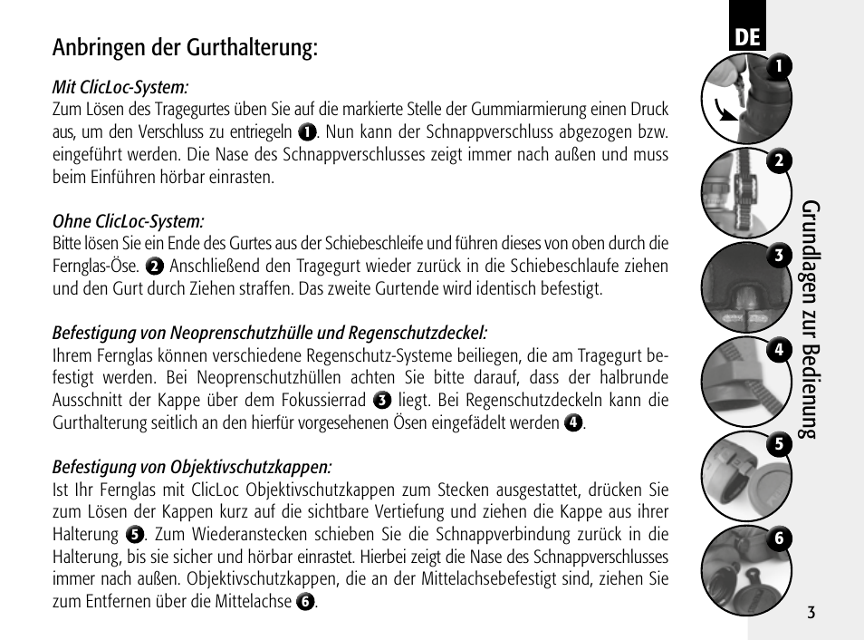 Gr un dla ge n zur b edi en un g, Anbringen der gurthalterung | Steiner Optik 8x30 Military/Marine Binoculars User Manual | Page 5 / 46