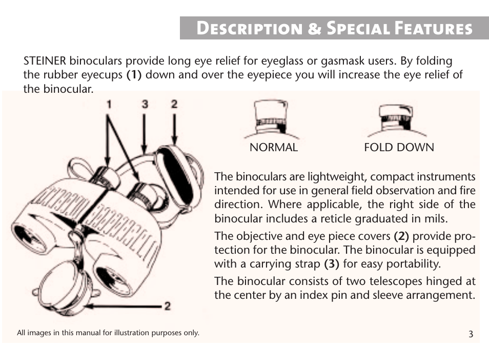 Description & special features | Steiner Optik 15x80 M1580c Military Binoculars (Compass) User Manual | Page 3 / 16