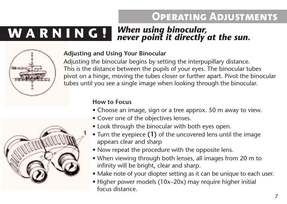 Operating adjustments | Steiner Optik 15x80 M1580c Military Binoculars (Compass) User Manual | Page 7 / 16