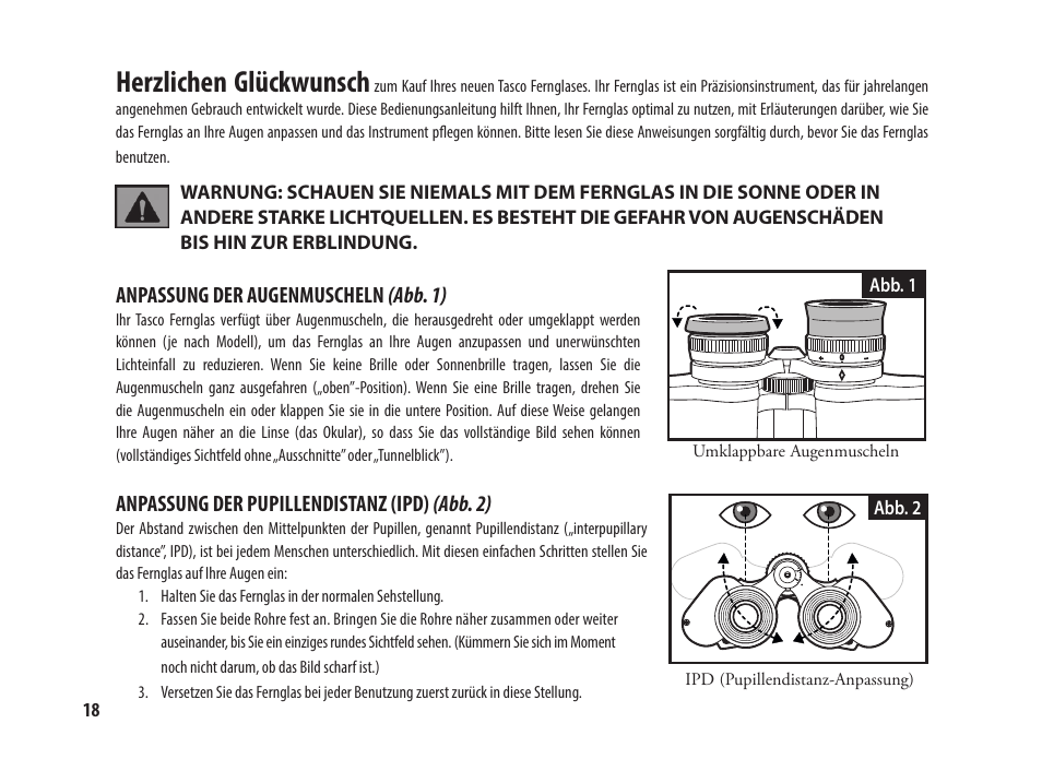 Herzlichen glückwunsch | Tasco 8x25 Off Shore Binoculars (Blue) User Manual | Page 18 / 28