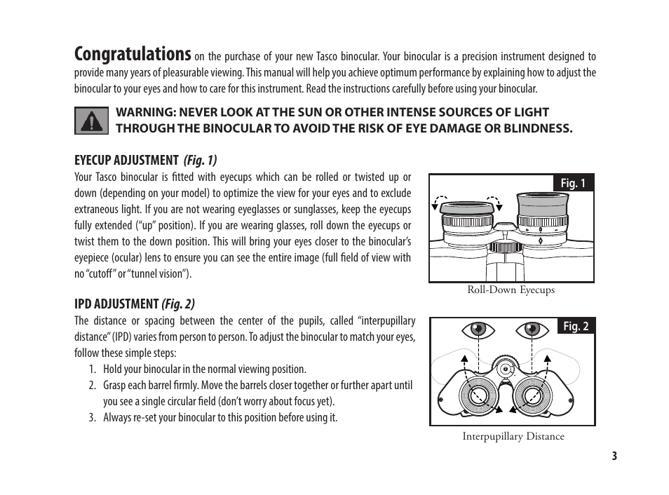 Tasco 8x25 Off Shore Binoculars (Blue) User Manual | Page 3 / 28